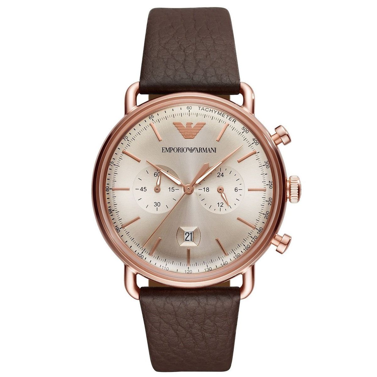 Emporio Armani Men's AR11106 Dress Chronograph Brown Leather Watch