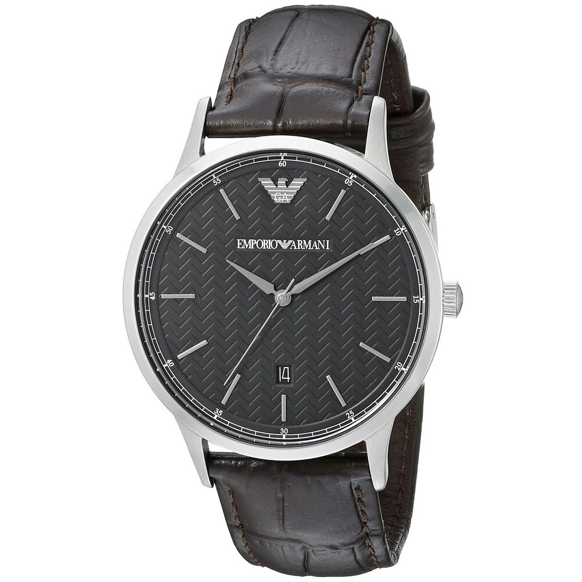 Emporio Armani Men's AR2480 Dress Herringbone Brown Leather Watch