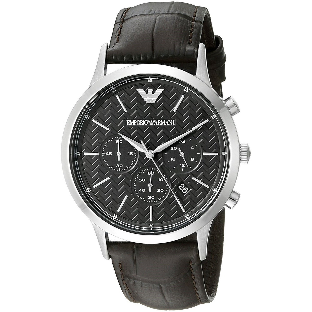 Emporio Armani Men's AR2482 Dress Herringbone Chronograph Brown Leather Watch