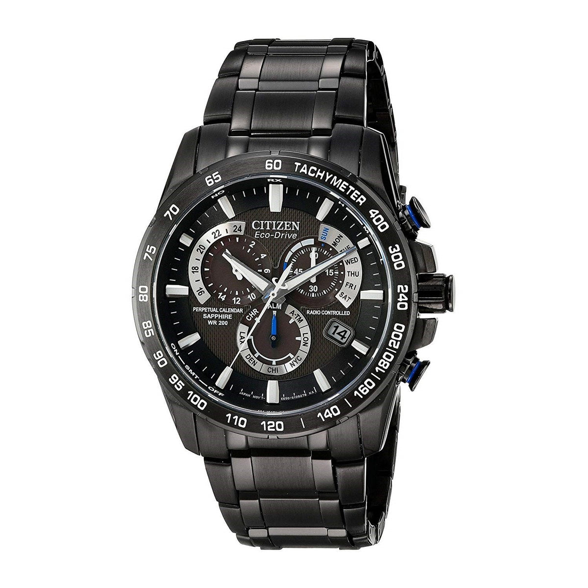 Citizen Men&#39;s AT4007-54E Perpetual Chrono A-T Chronograph Black Stainless Steel Watch