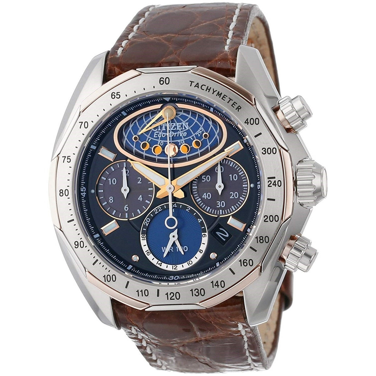 Citizen Men&#39;s AV3006-09E Moon Phase Flyback Chronograph Brown Leather Watch