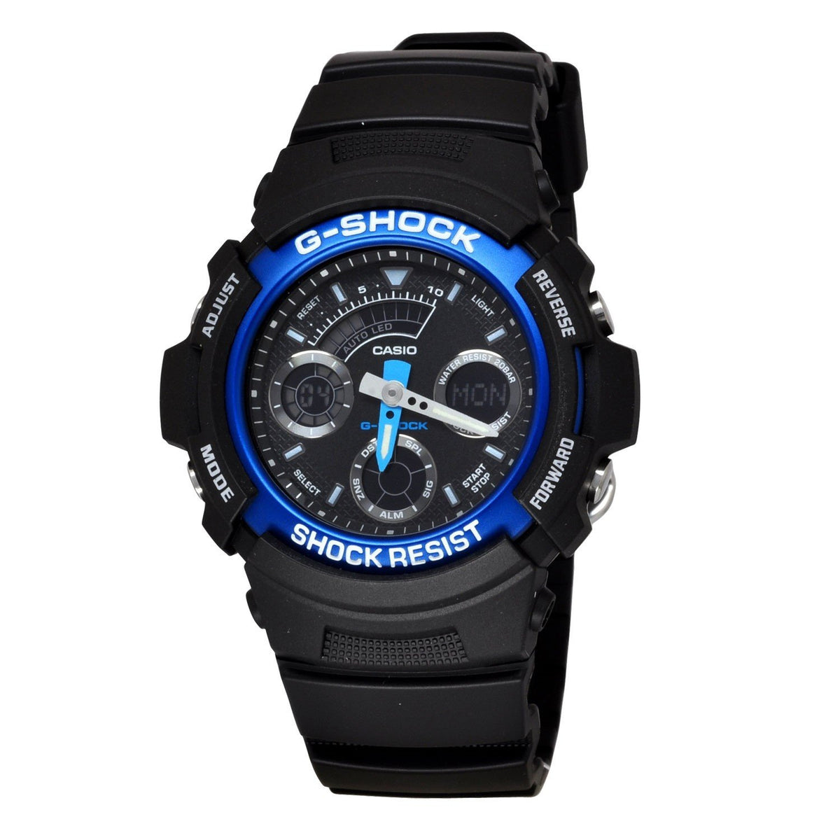 Casio Men's AW591-2 G-Shock Chronograph, Time Zone Black Resin Watch
