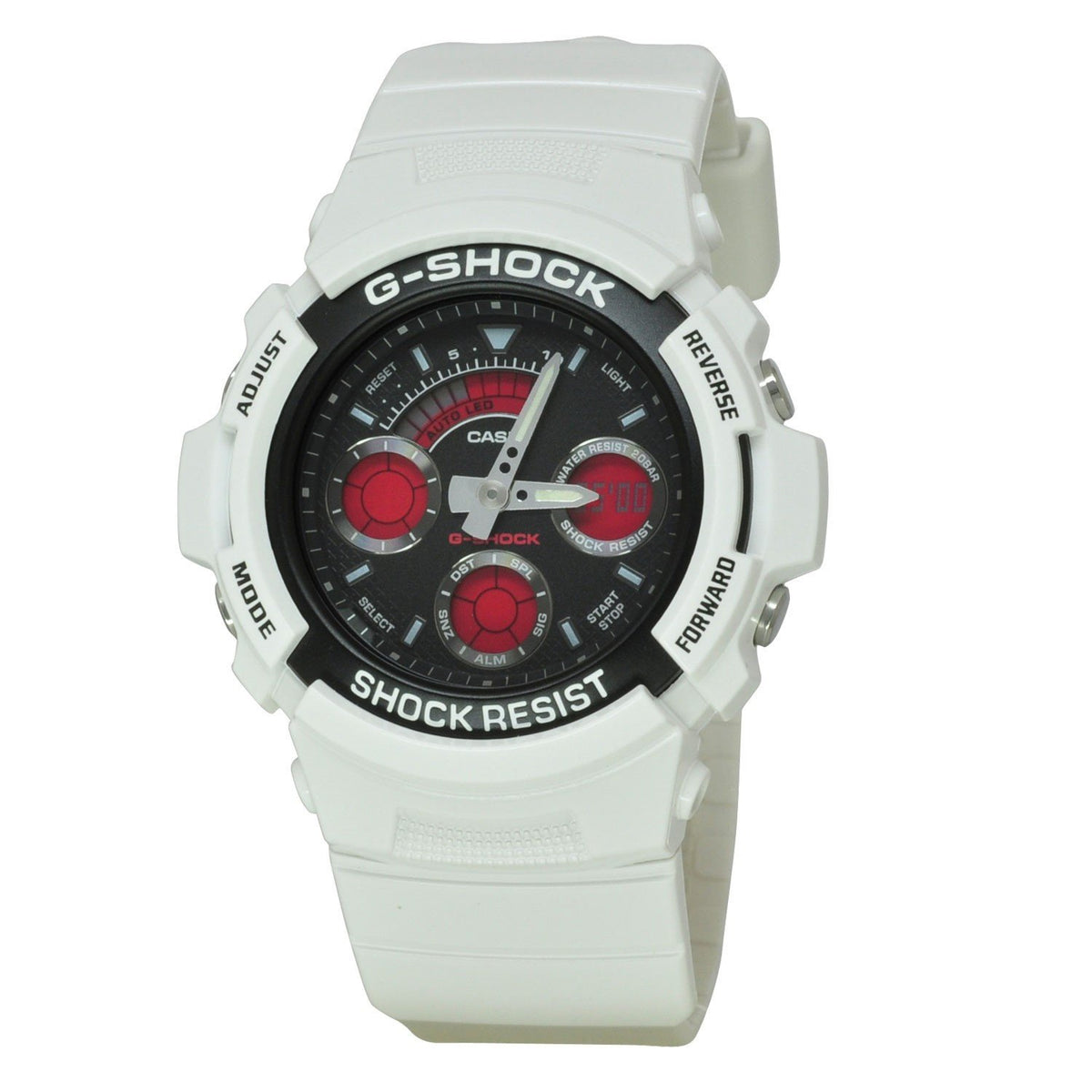 Casio Men's AW591SC-7A G-Shock Chronograph, Time Zone White Resin Watch
