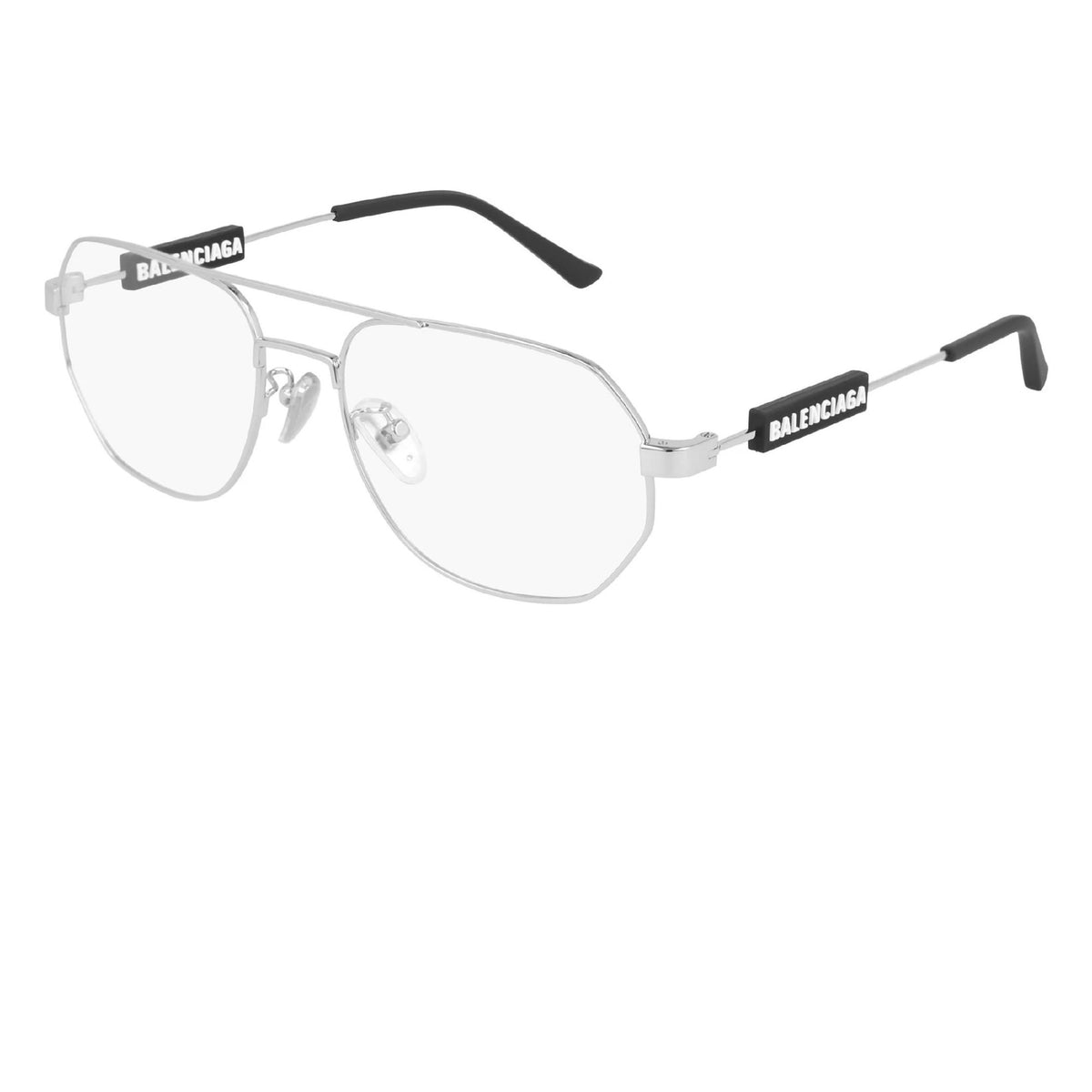 Balenciaga Unisex Sunglasses Fall Winter Silver Transparent Demo Lens Demo Lens Shiny BB0117O 002
