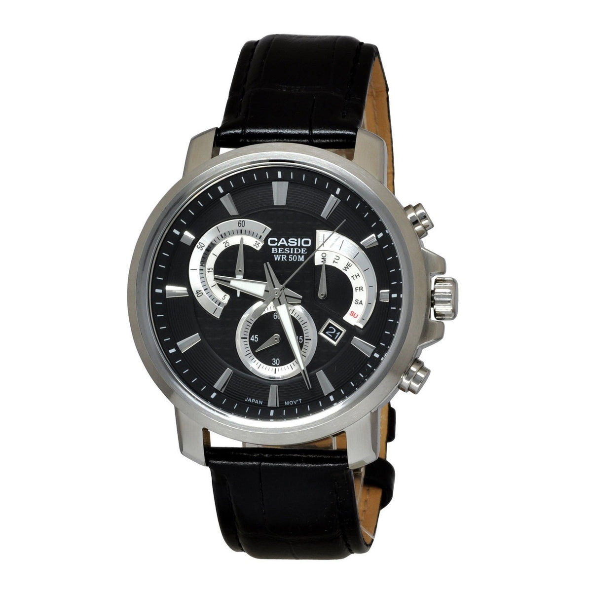 Casio Men&#39;s BEM506L-1A Beside Chronograph Black Leather Watch