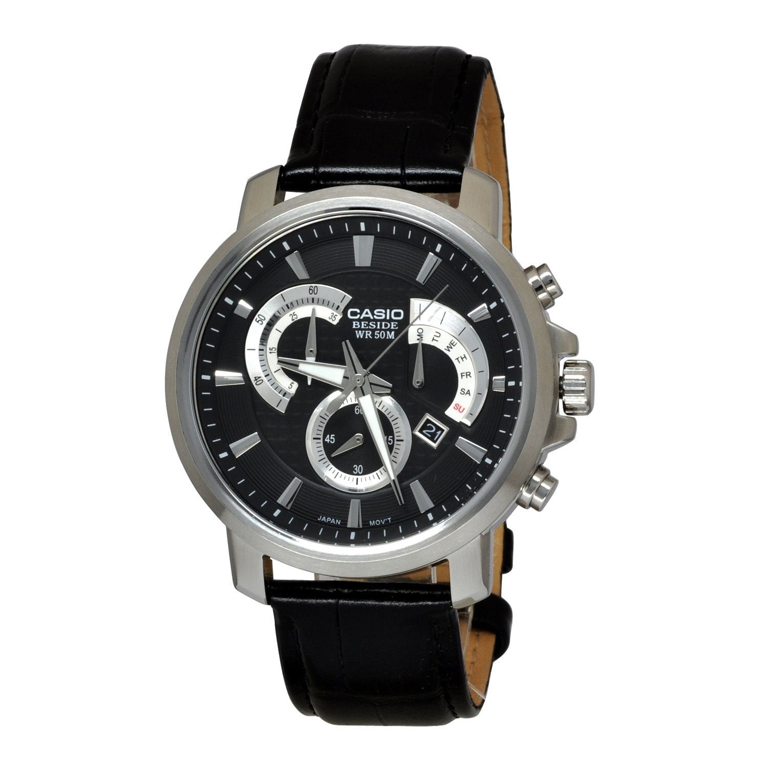 Emuler tunnel hyppigt Casio Men's BEM506L-1A Beside Chronograph Black Leather Watch - Bezali