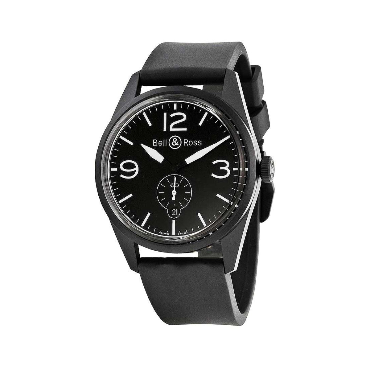 Bell & Ross Men's BLRBR123-BL-CB Aviation Black Rubber Watch