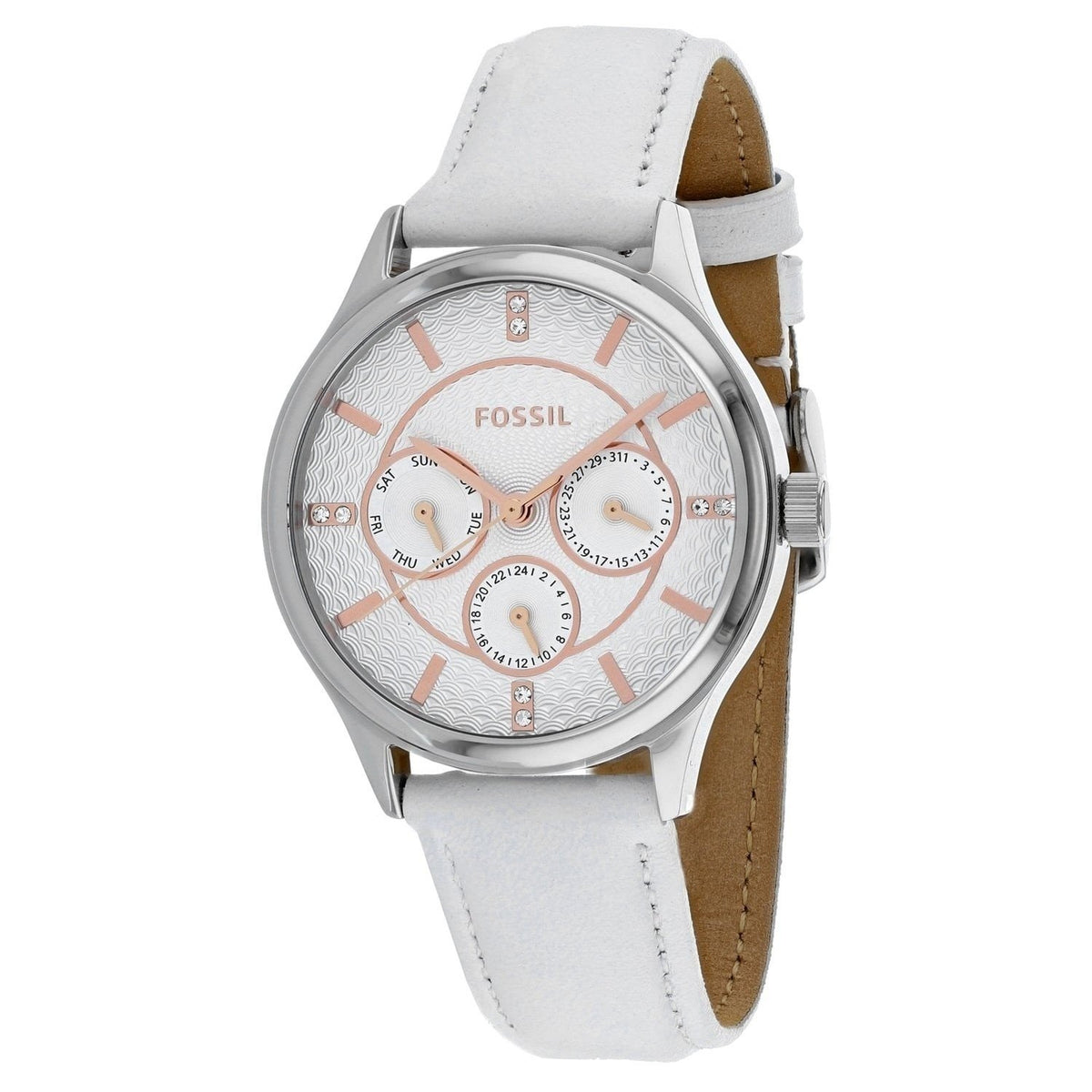 Fossil Women's BQ3351SET Classic Crystal White Leather Watch