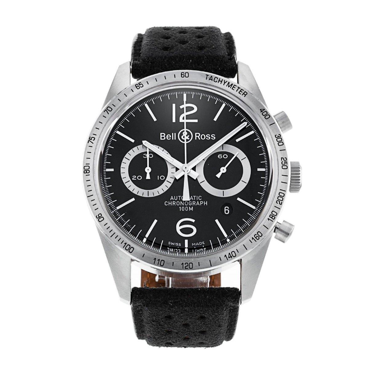 Bell & Ross Men's BR-126-GT-BLK-A Vintage Chronograph Black Leather Watch
