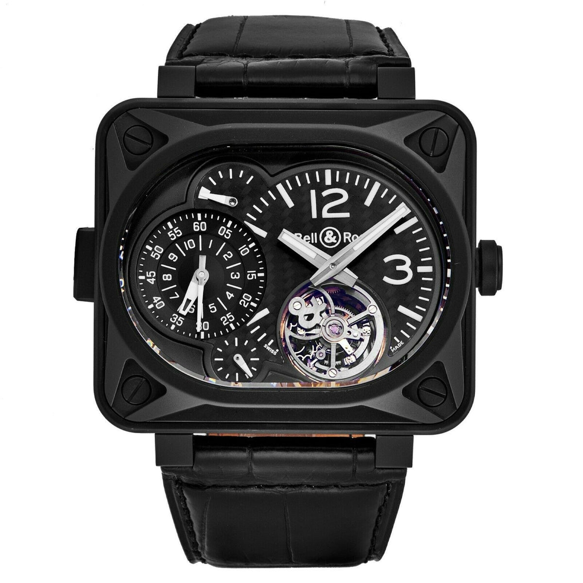 Bell & Ross Men's BR-MNUT-TOURB-CA Minuteur Black Leather Watch
