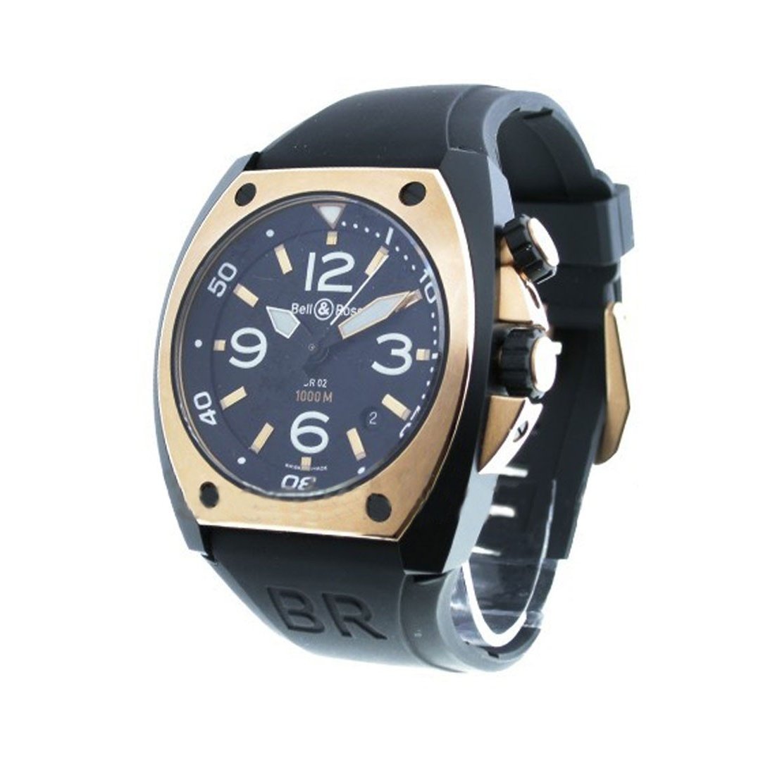Bell & Ross Men's BR0292-PINKGOLD-CA Marine Black Rubber Watch
