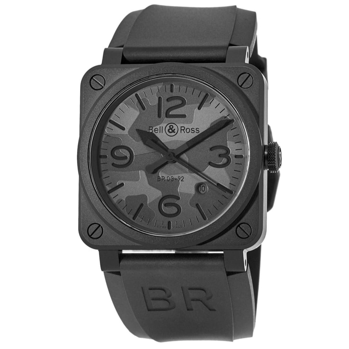 Bell & Ross Men's BR0392-CAMO-CE-SRB Aviation Black Rubber Watch