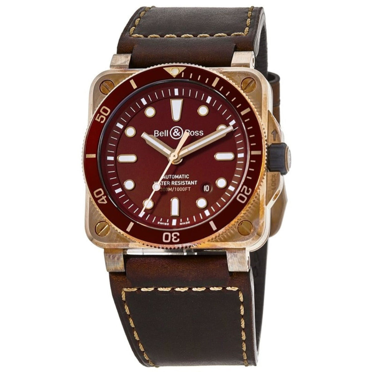 Bell & Ross Men's BR0392-D-R-BR-SCA BR03-92 Diver Brown Leather Watch