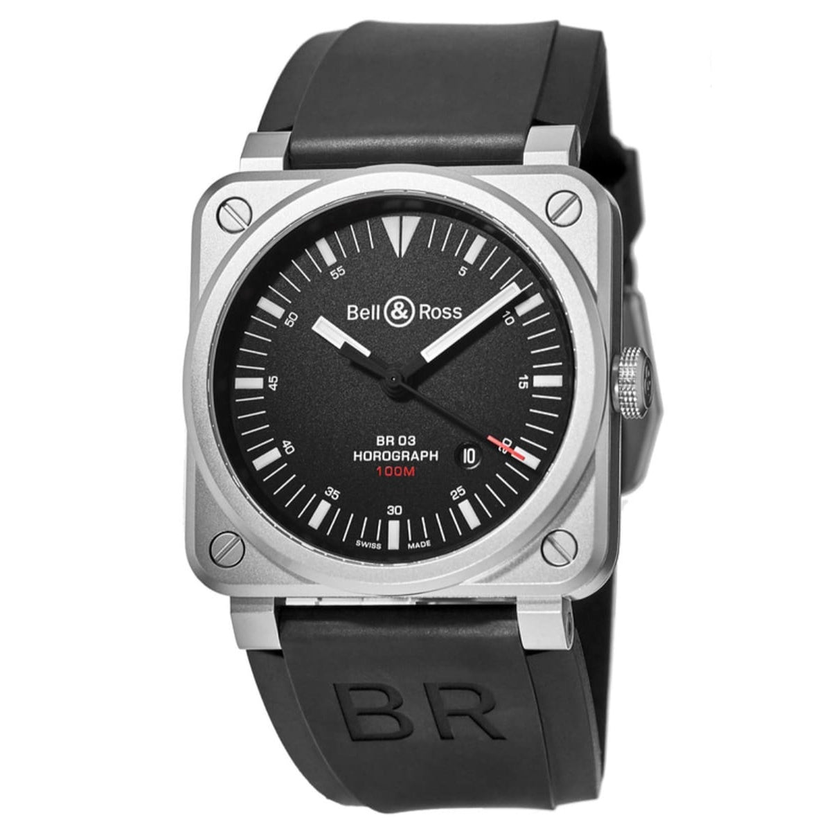 Bell & Ross Men's BR0392-HOR-BLC-SRB Aviation Black Rubber Watch