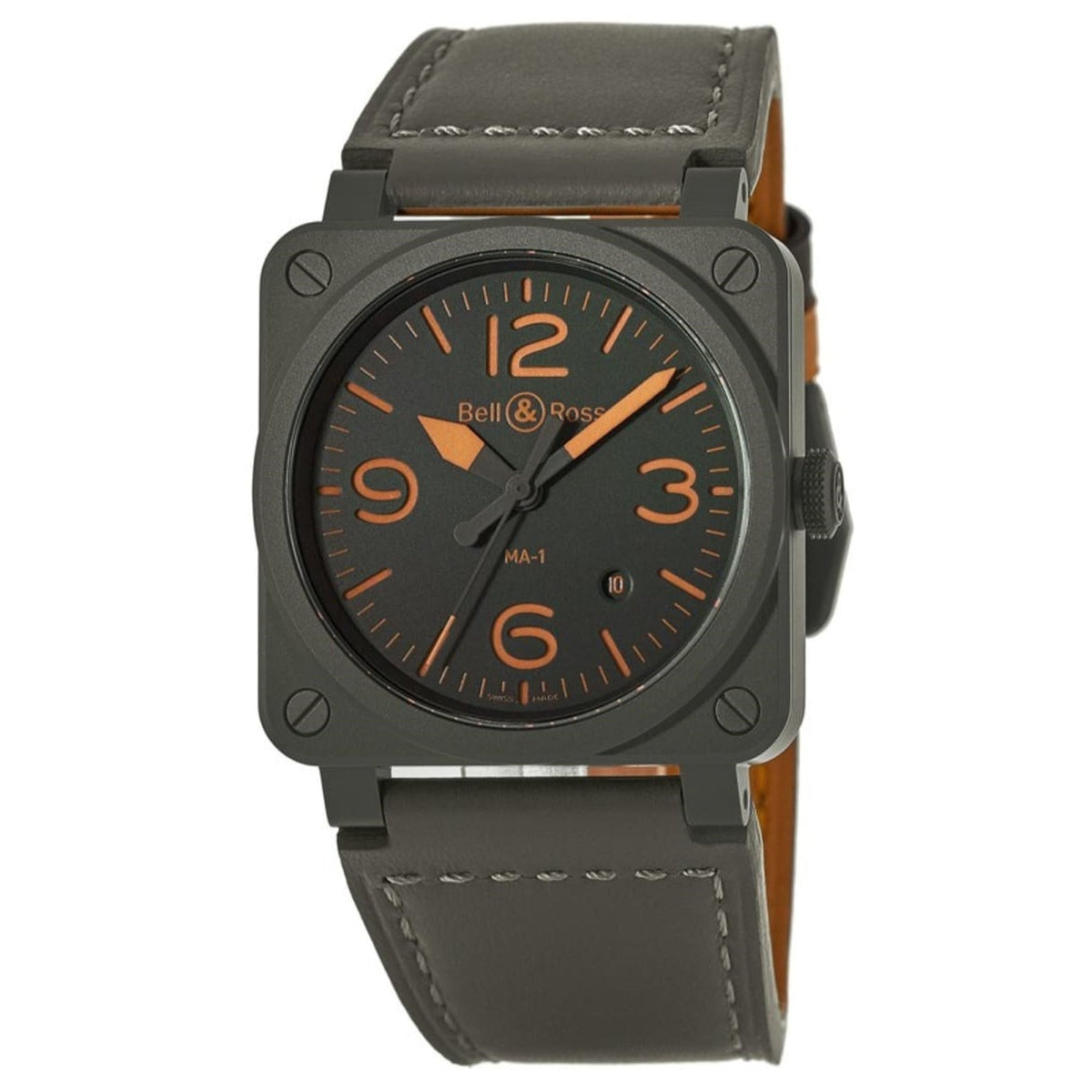 Bell & Ross Men's BR0392-KAO-CE-SCA Ma-1 Pilot Khaki Leather Watch