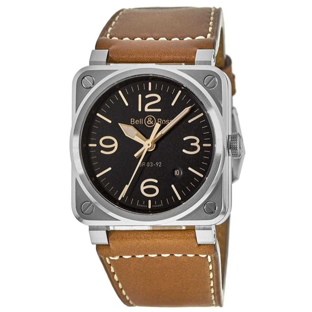 Bell & Ross Men's BR0392-ST-G-HE-SCA Aviation Brown Leather Watch