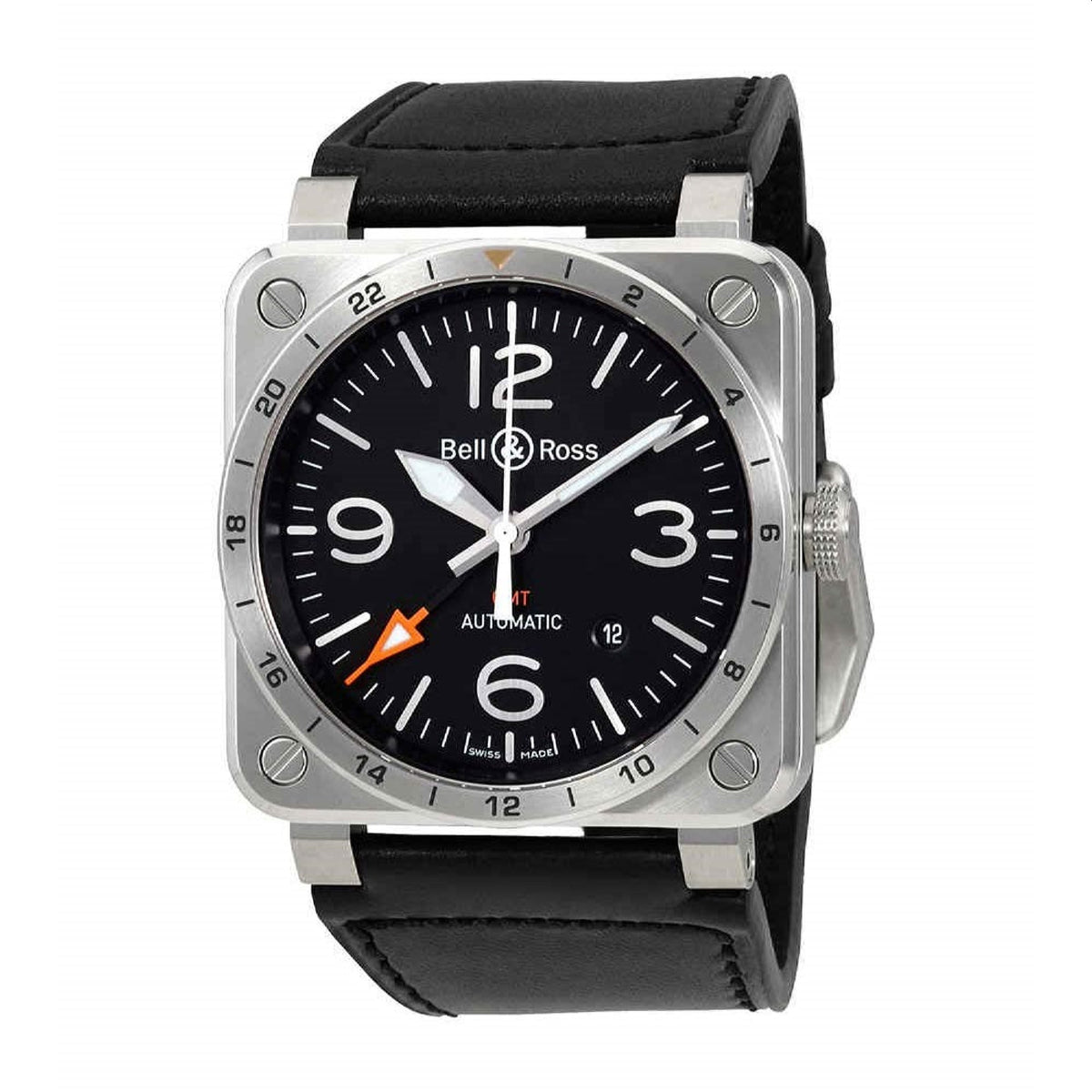 Bell & Ross Men's BR0393-GMT-ST-SCA BR03 GMT Black Leather Watch