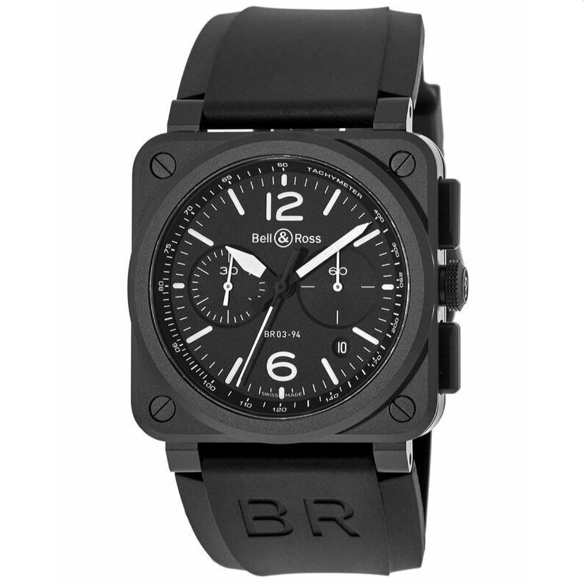 Bell & Ross Men's BR0394-BL-CE Aviation Chronograph Black Rubber Watch