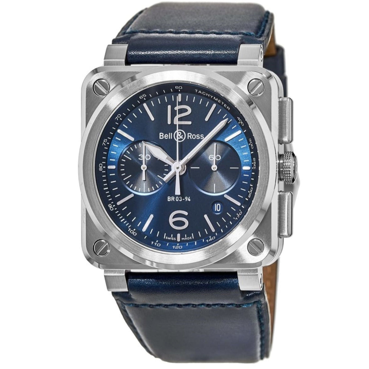 Bell & Ross Men's BR0394-BLU-ST-SCA Aviation Chronograph Blue Leather Watch