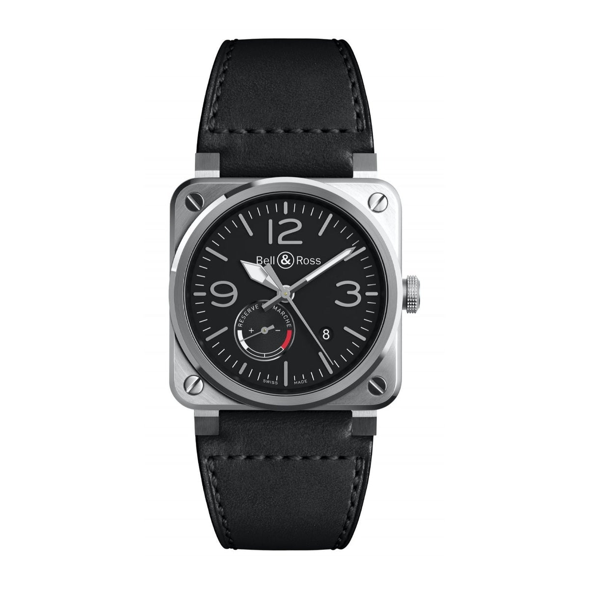 Bell & Ross Men's BR0397-BL-SI-SCA-2 03-97 Reserve De Marche Black Leather Watch