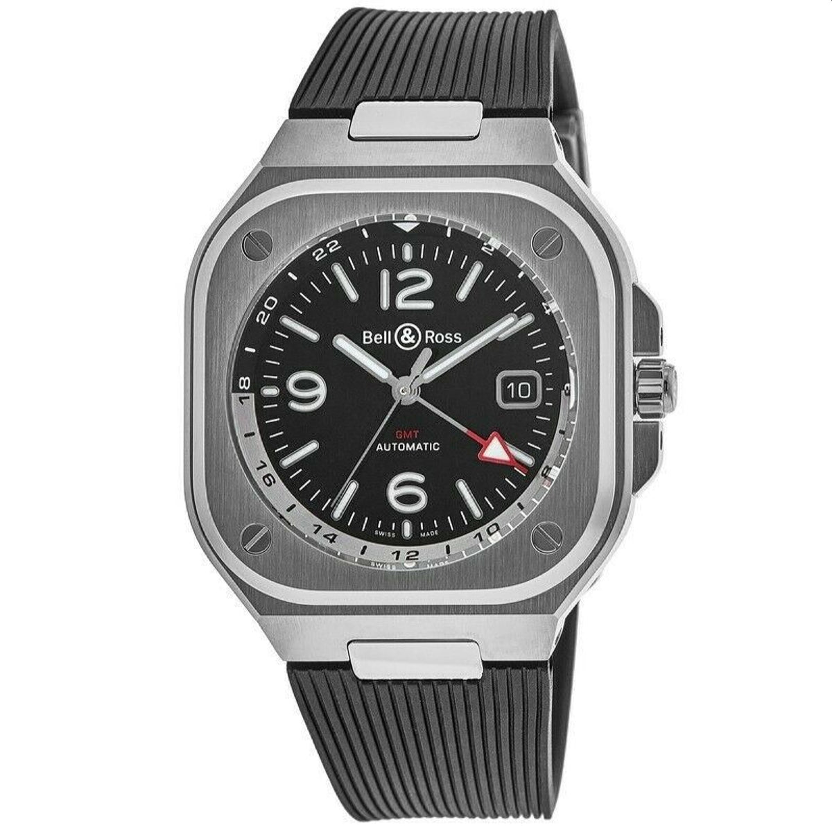 Bell & Ross Men's BR05G-BL-ST-SRB BR 05 GMT Black Rubber Watch
