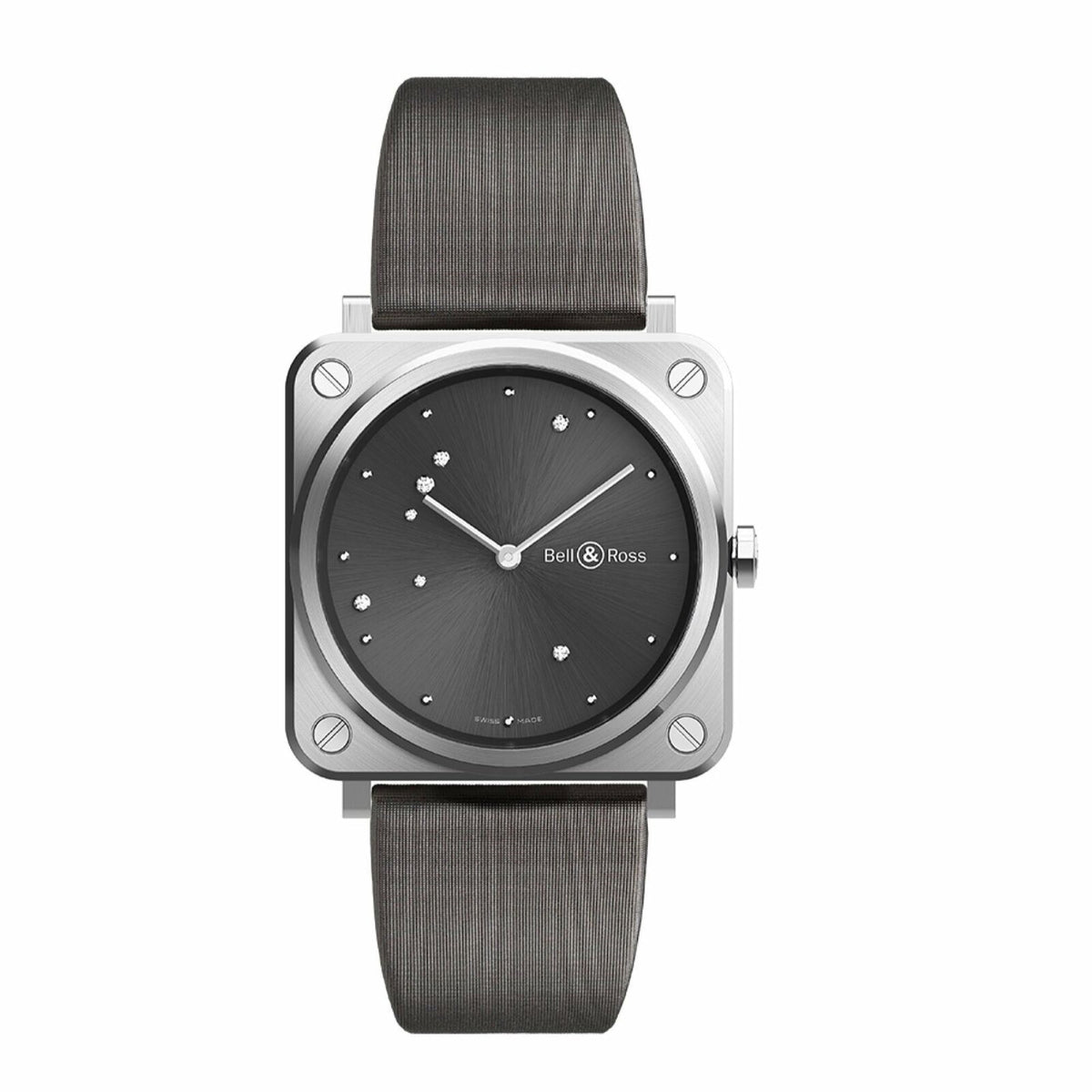 Bell & Ross Unisex BRS-ERU-ST-SCA Aviation Diamonds Grey Satin Watch