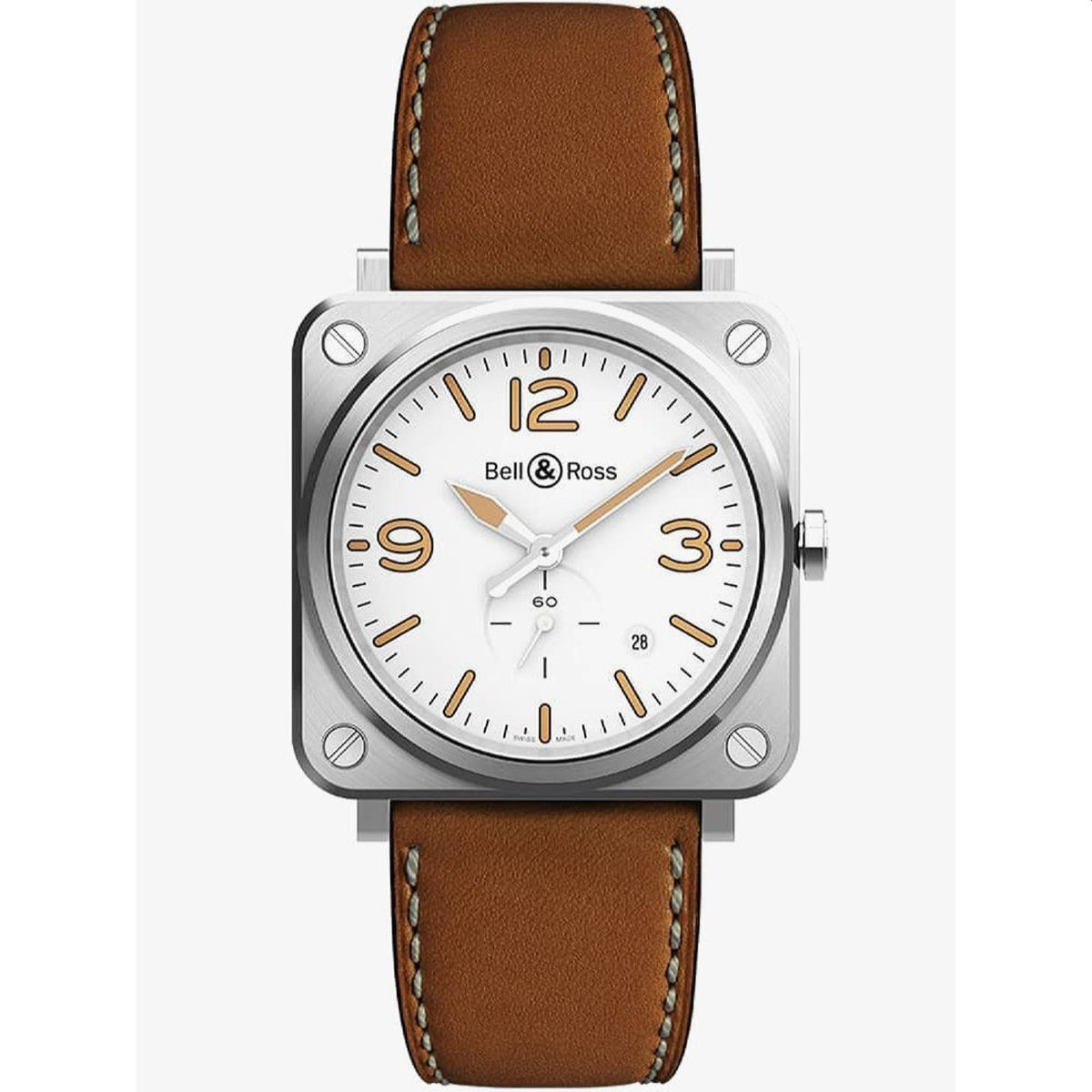 Bell & Ross Men's BRS-WHERI-ST-SCA Steel Heritage S Brown Leather Watch