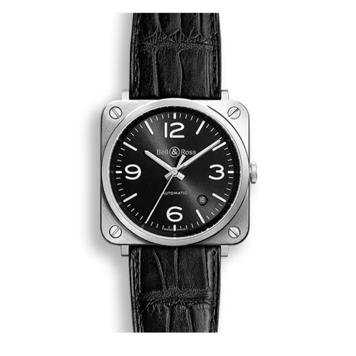 Bell & Ross Men's BRS92-BL-ST Aviation Black Leather Watch
