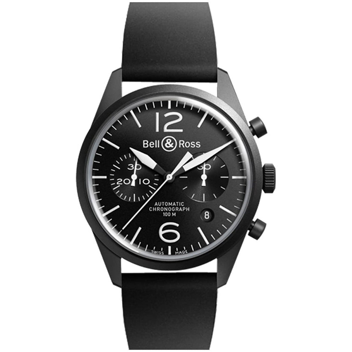 Bell & Ross Men's BRV126-BL-CA-SRB Vintage Original Chronograph Black Rubber Watch