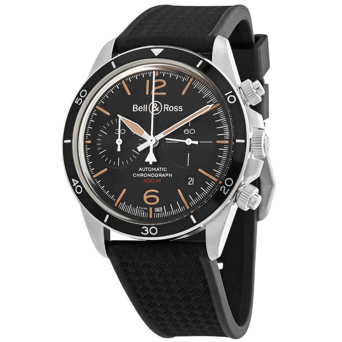 Bell & Ross Men's BRV294-HER-ST-SRB Vintage V2-94 Aeronavale Chronograph Black Rubber Watch