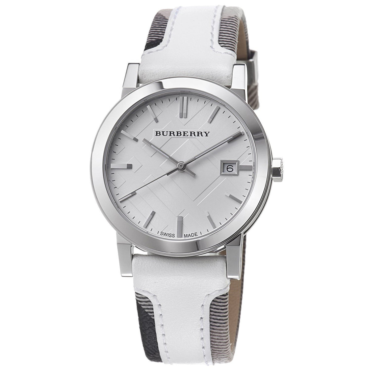 Burberry Unisex BU9019 Large Check Grey and White Fabric and Leather Watch