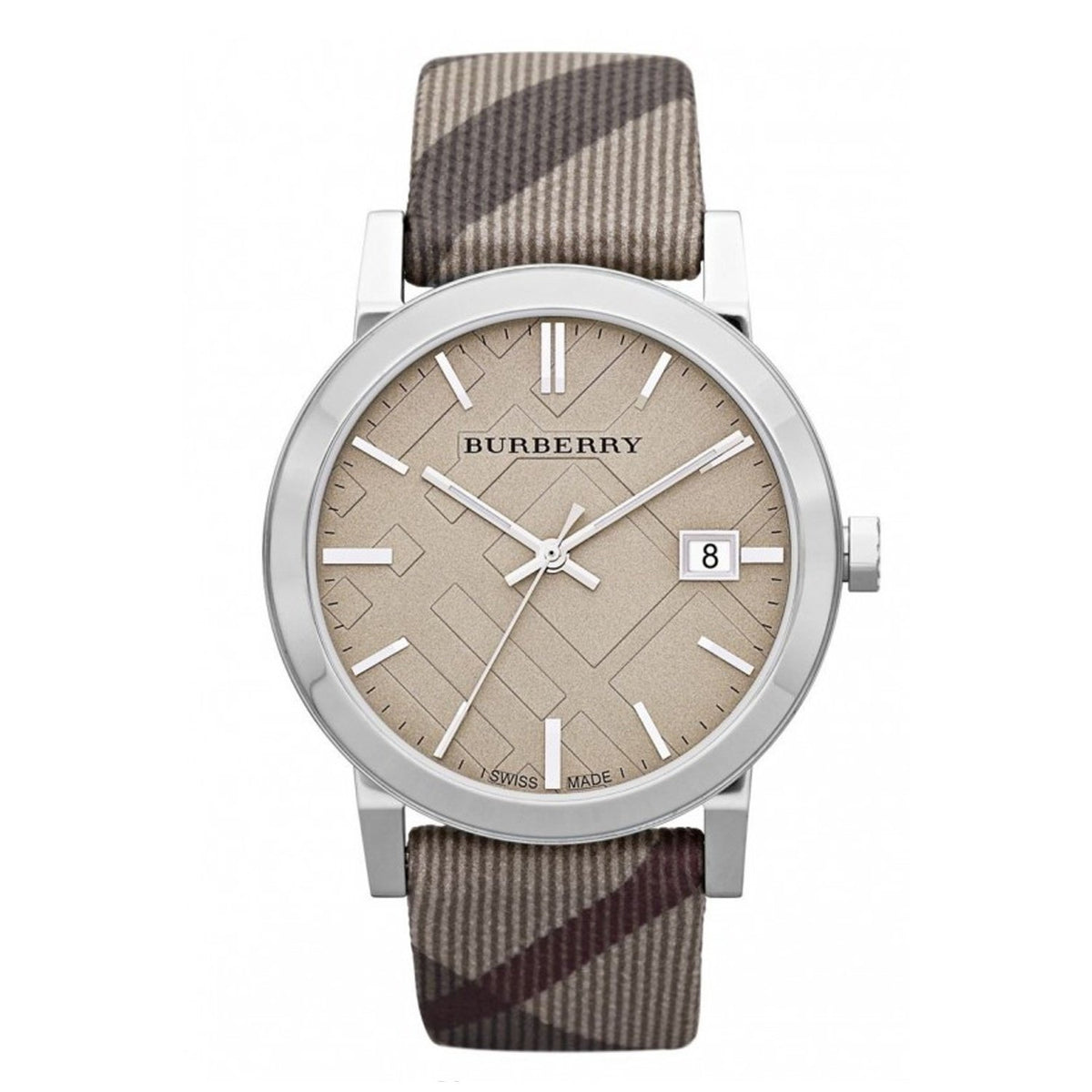 Burberry Unisex BU9023 Large Check Grey Fabric and Leather Watch