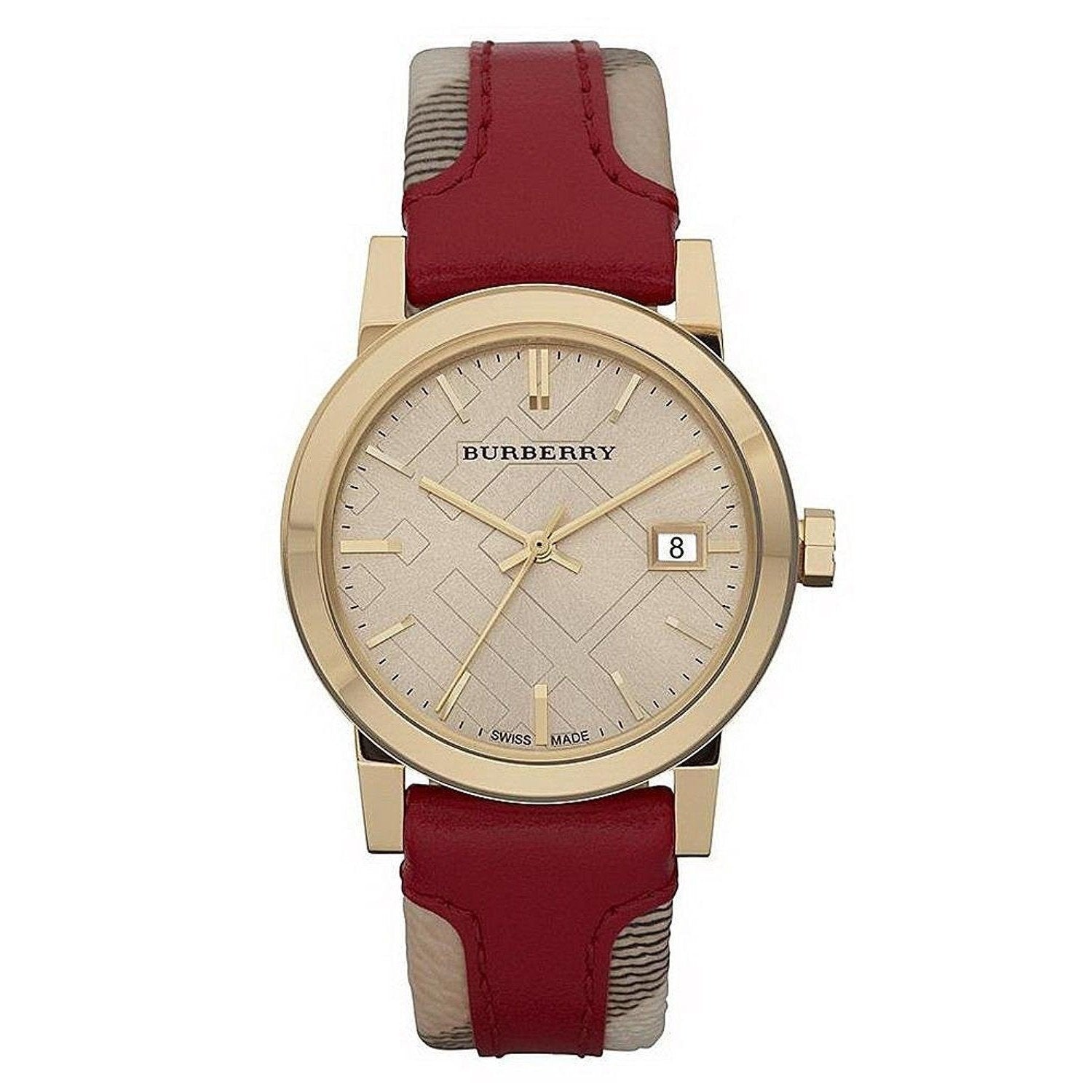 Burberry Women's BU9111 Swiss Haymarket Red Leather Watch - Bezali