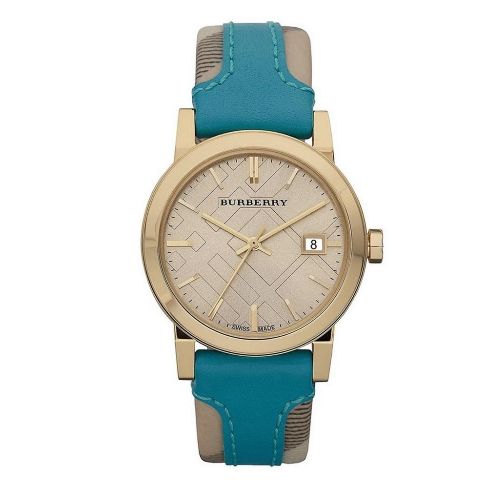 Burberry Women&#39;s BU9112 Nova Check Turqoise and Grey Fabric and Leather Watch