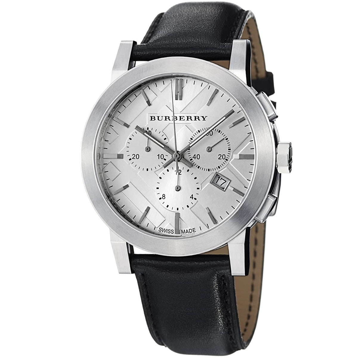 Burberry Men&#39;s BU9355 Large Check Chronograph Black Leather Watch