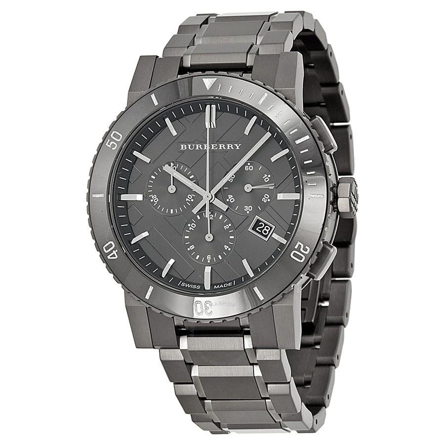 Burberry Men&#39;s BU9381 Large Check Chronograph Black Stainless Steel Watch