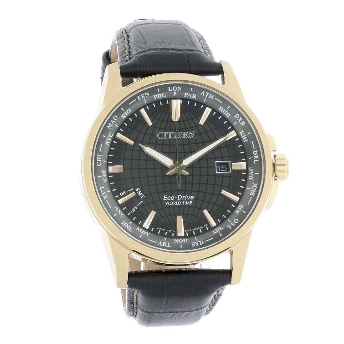 Citizen Men's BX1003-80E Eco Drive World Time Black Leather Watch