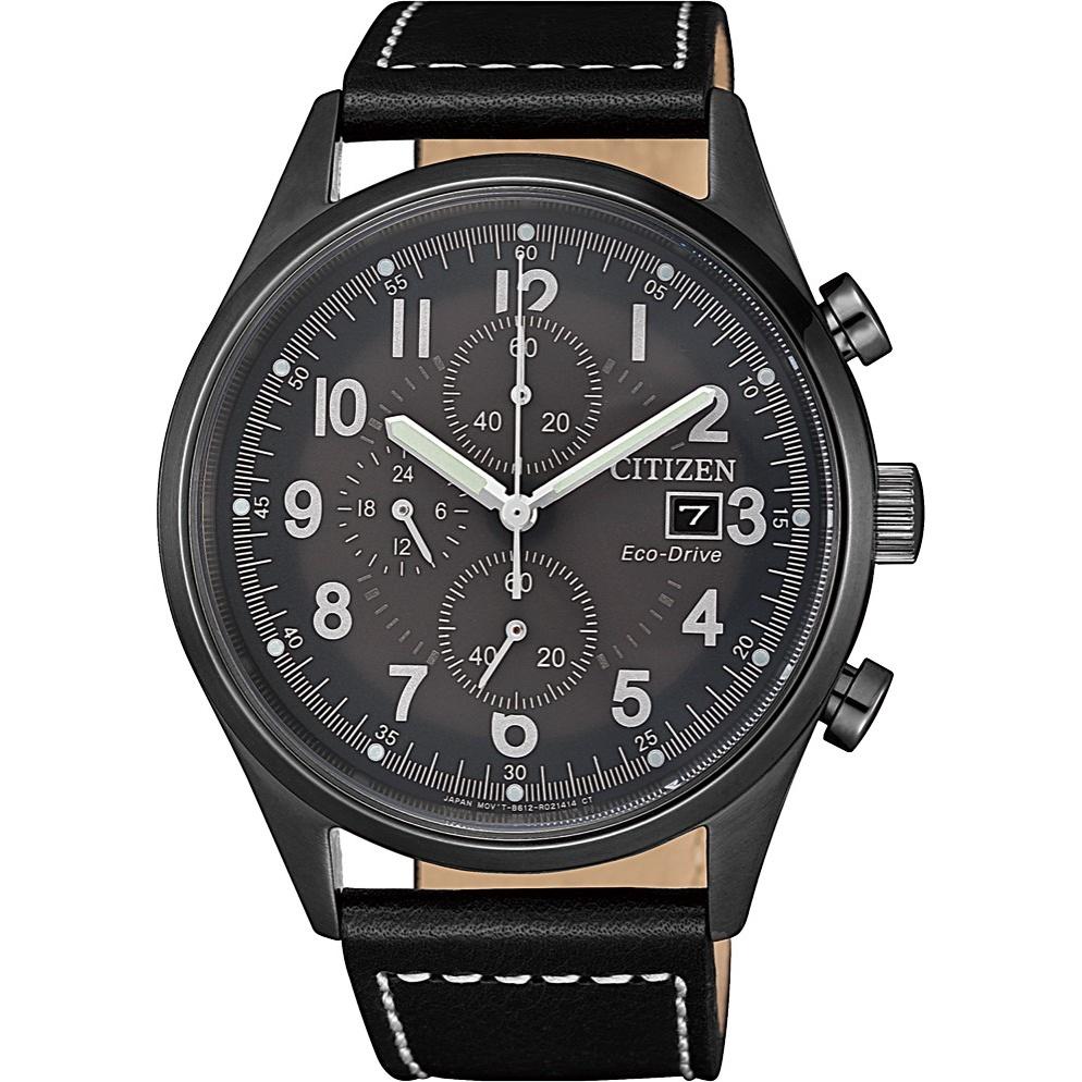 Citizen Men&#39;s CA0627-09H Eco-Drive Chronograph Black Leather Watch