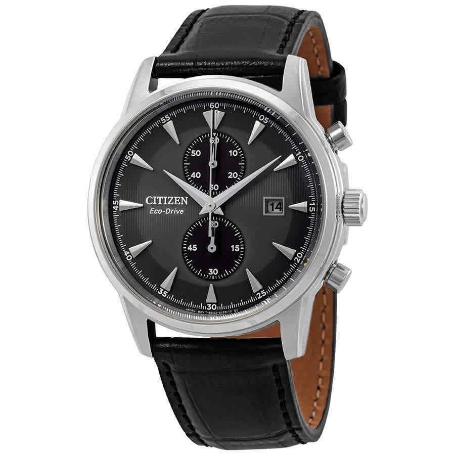 Citizen Men&#39;s CA7000-04H Corso Chronograph Black Leather Watch