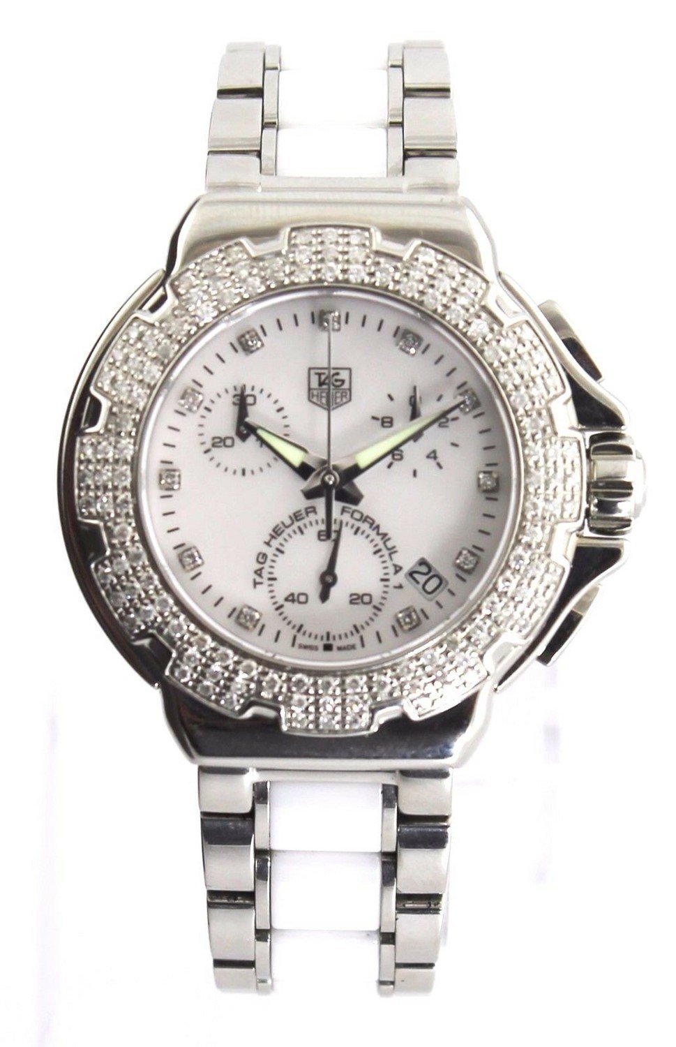 Tag Heuer Women&#39;s CAC1310.BA0861 Formula 1 Diamond,Chronograph Two-Tone White Ceramic and Stainless Steel Watch