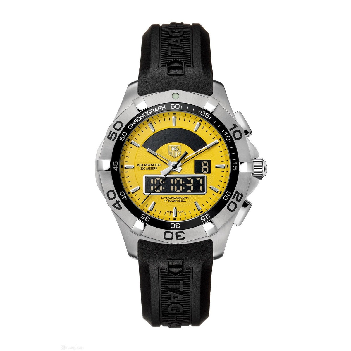Tag Heuer Men&#39;s CAF1011.FT8011 Aquaracer Chronotimer Analog-Digital Black Rubber Watch