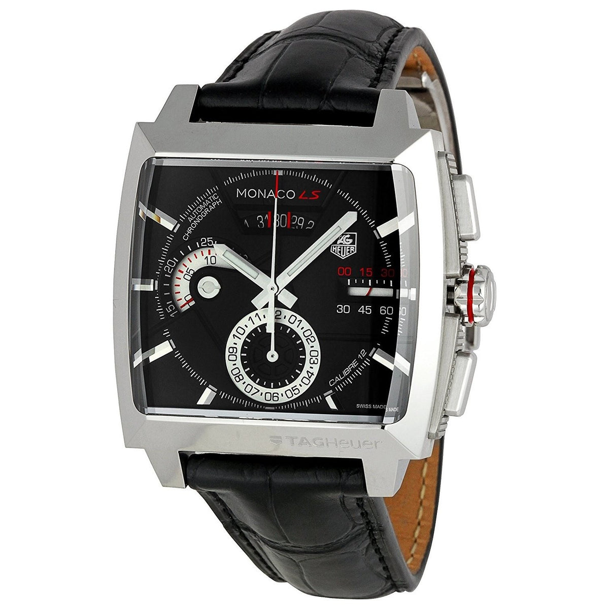 Tag Heuer Men&#39;s CAL2110.FC6257 Monaco LS Chronograph Automatic Black Leather Watch