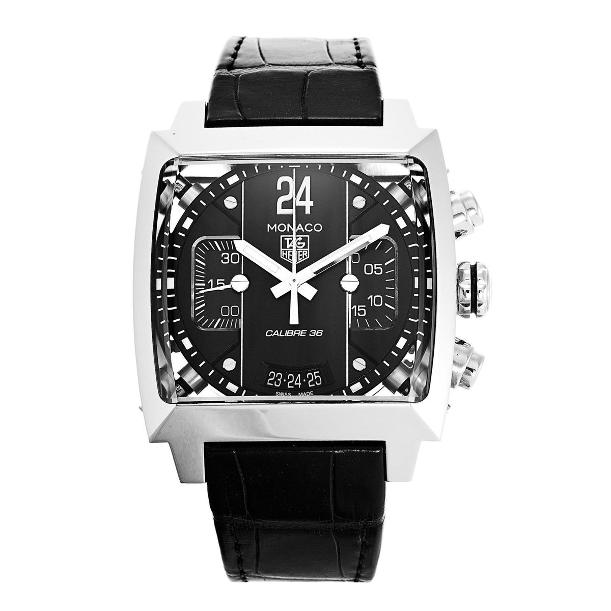 Tag Heuer Men&#39;s CAL5113.FC6329 Monaco Chronograph Black Leather Watch