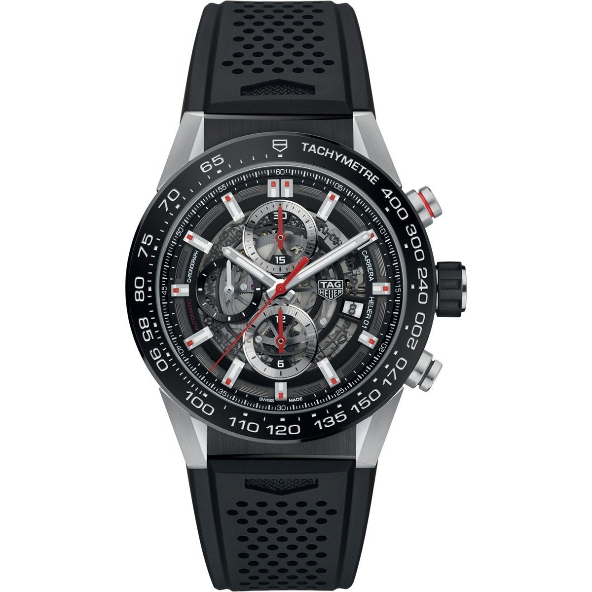Tag Heuer Men&#39;s CAR201V.FT6046 Carrera Chronograph Automatic Black Rubber Watch