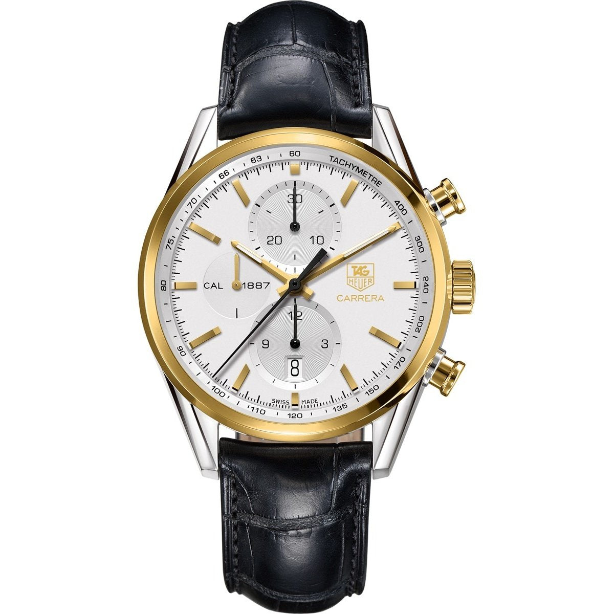 Tag Heuer Men&#39;s CAR2150.FC6266 Carrera 18kt Yellow Gold Chronograph Automatic Black Leather Watch