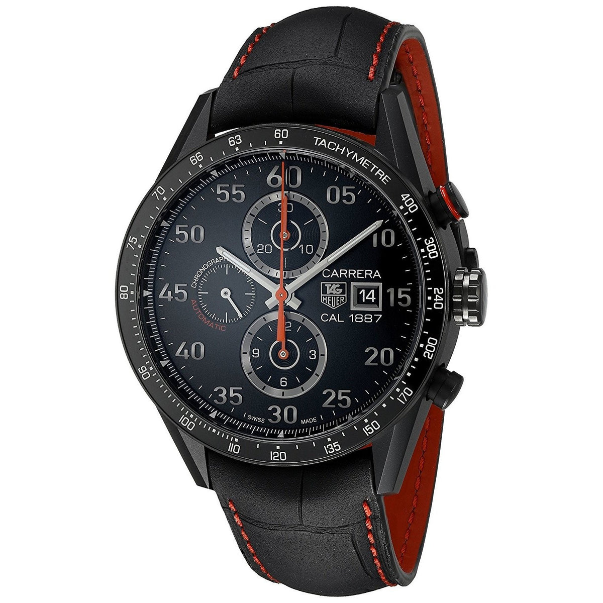 Tag Heuer Men&#39;s CAR2A80.FC6237 Carrera Calibre 1887 Chronograph Automatic Black Leather Watch