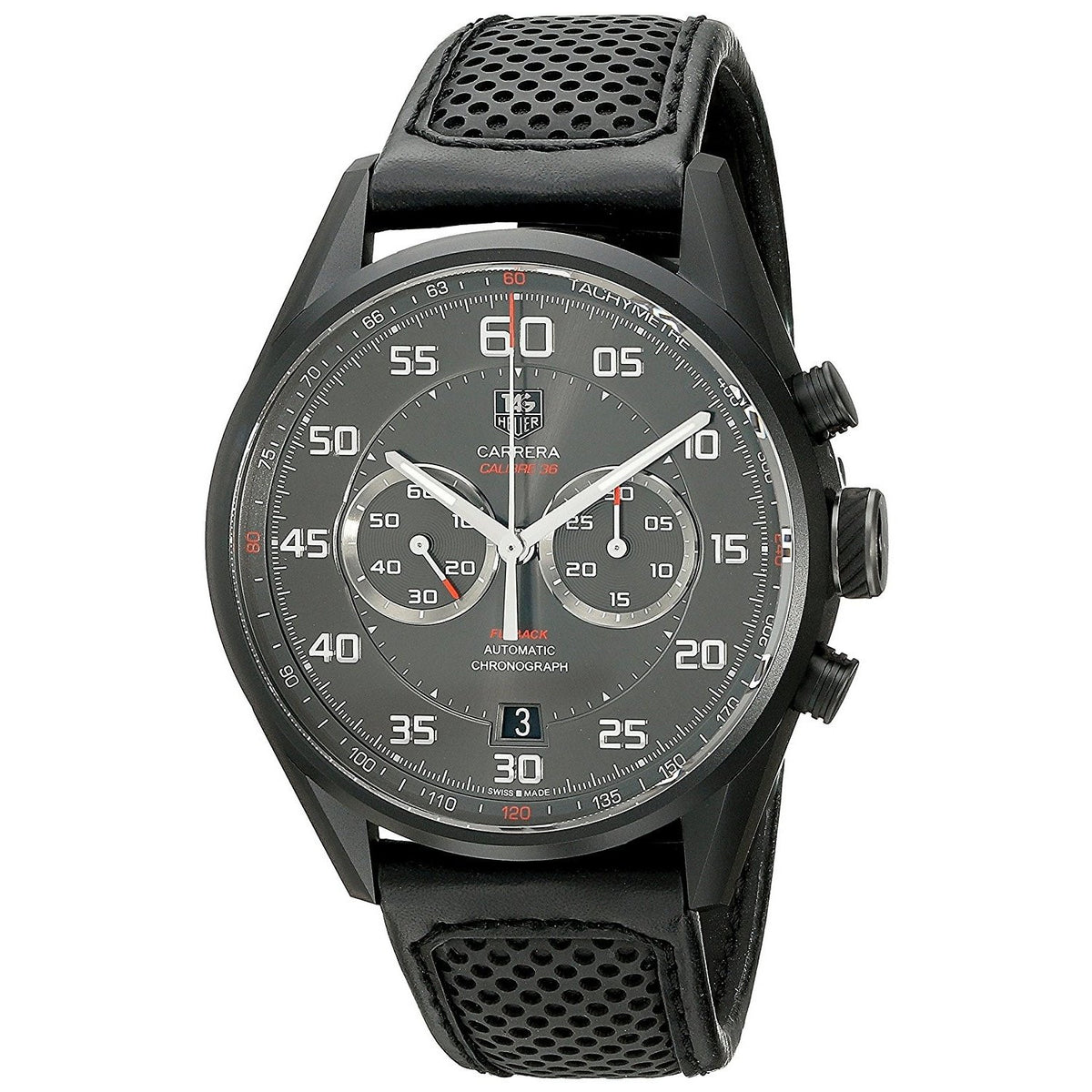 Tag Heuer Men&#39;s CAR2B80.FC6325 Carrera Chronograph Automatic Black Leather Watch