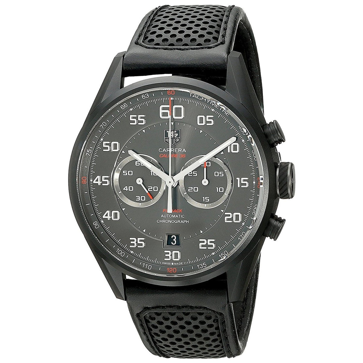 Tag Heuer Men's CAR2B80.FC6325 Carrera Chronograph Automatic Black Leather Watch