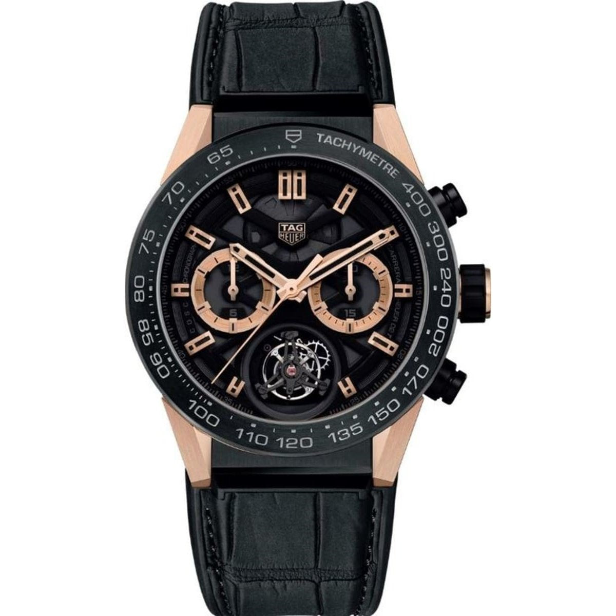 Tag Heuer Men&#39;s CAR5A5Y.FC6377 Carrera Chronograph Black Leather Watch