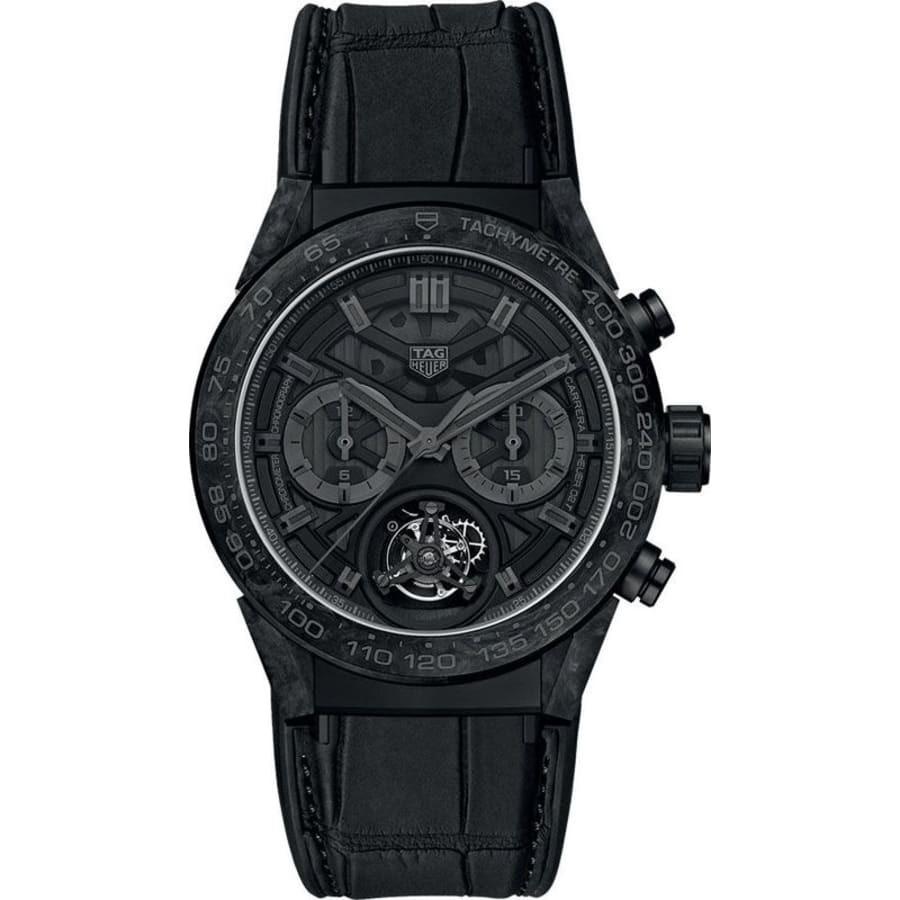 Tag Heuer Men&#39;s CAR5A8P.FC6415 Carrera Chronograph Black Leather Watch